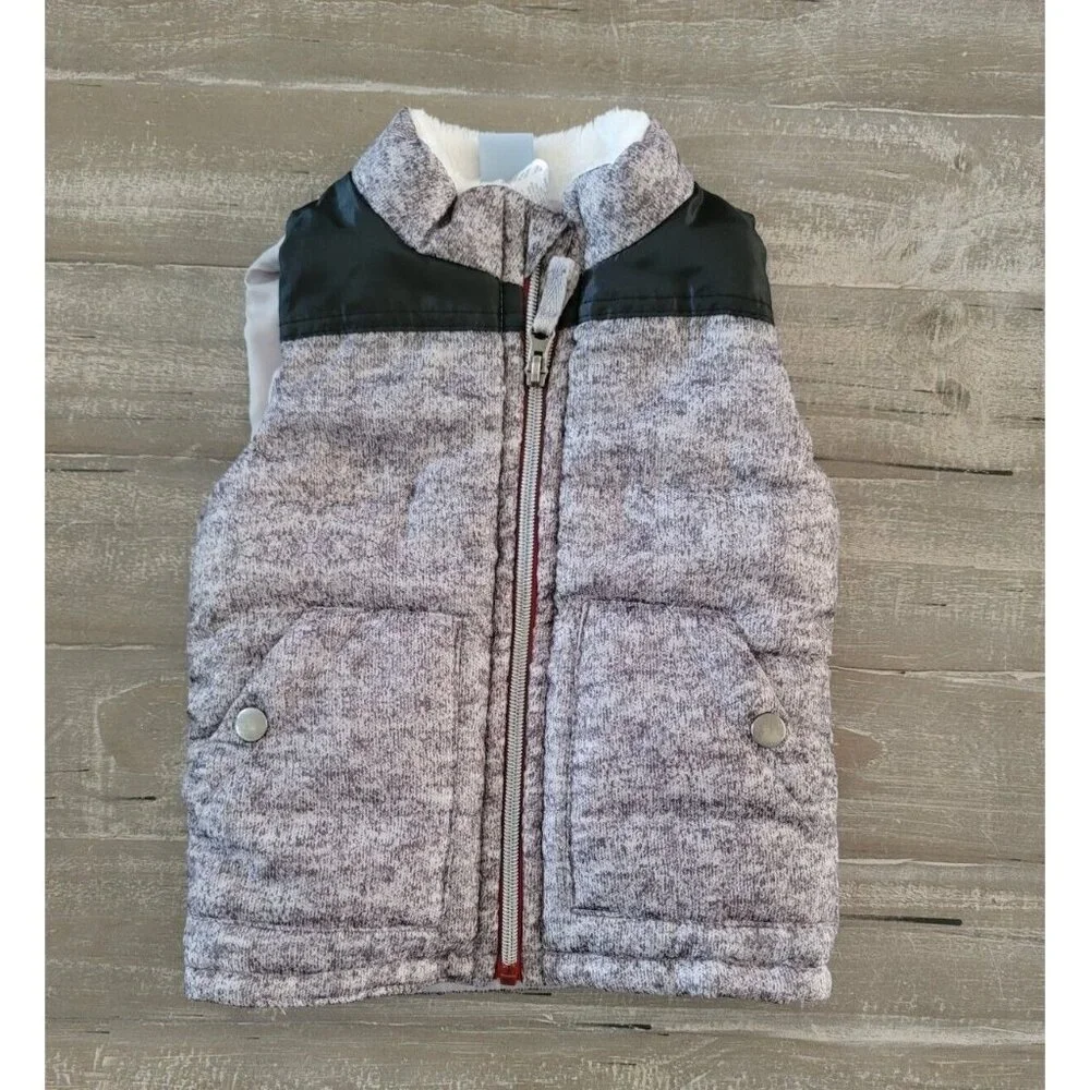 Little Lad‎ Vest 2 Snap Pockets Size 2T Gray Faux Fur Kids